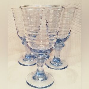 3 Libbey Sirrus Blue Glass Goblets